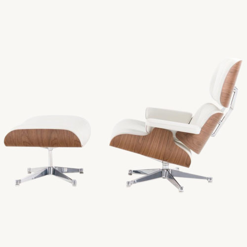 Vitra Lounge Chair mit Ottoman, weiss. Seitenansicht